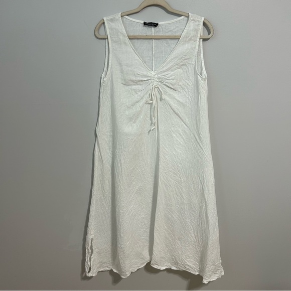 Francesca Bettini White 100% Linen Sleeveless V-Neck Midi Dress Women’s Medium - Picture 1 of 5